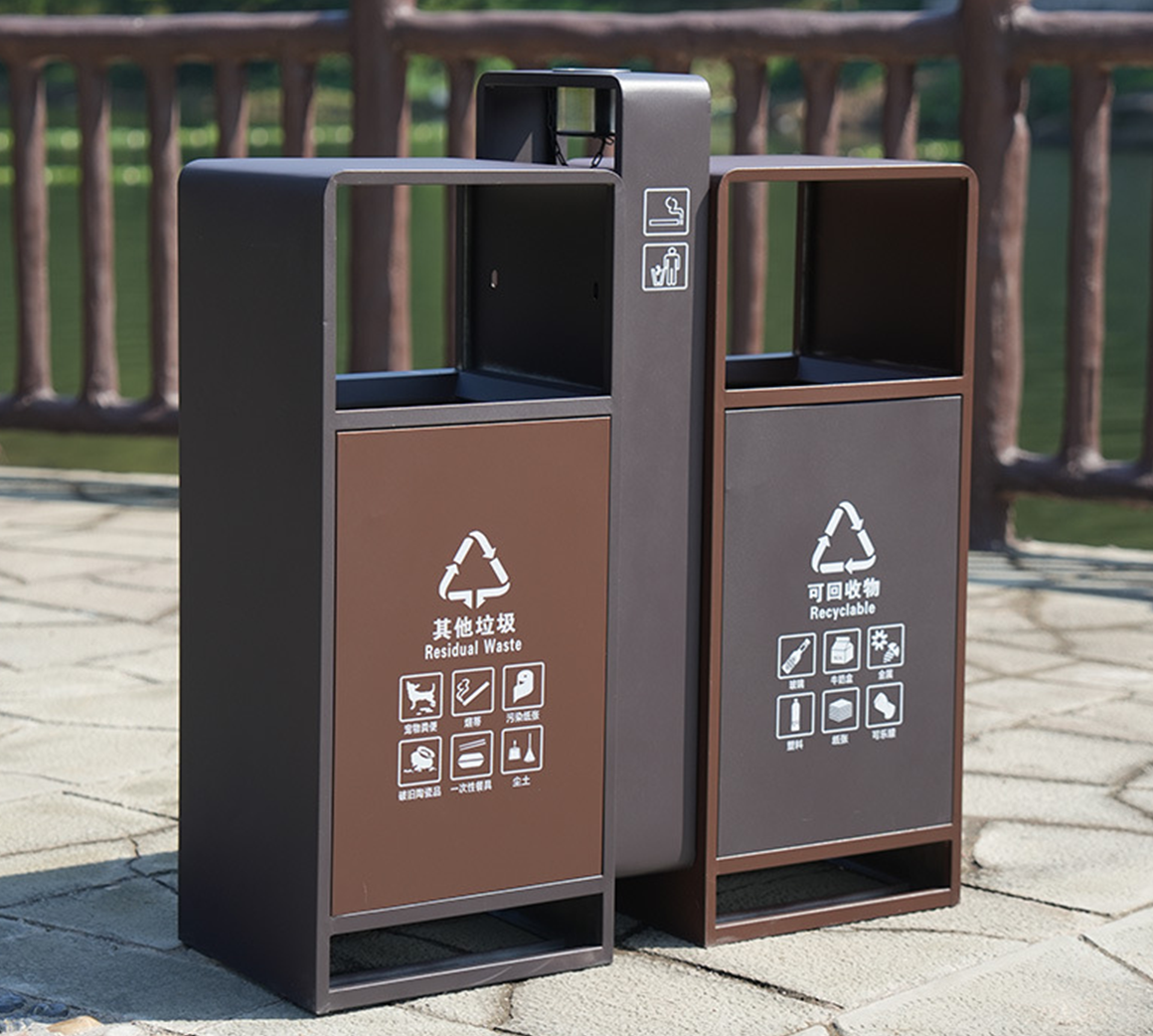 Thùng rác để ngoài trời có 2 ngăn Vietbin có khay gạt tàn thuốc