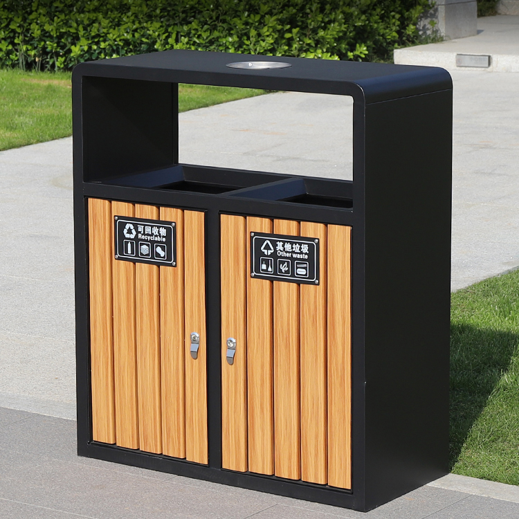 Thùng rác gỗ có 2 ngăn phân loại rác thải, thung rac Vietbin