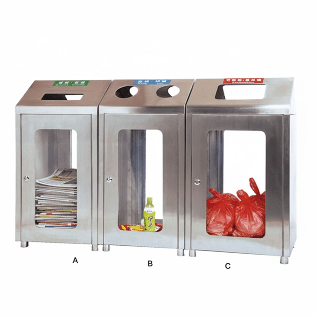 Thùng rác inox 3 ngăn phân loại rác thải nơi công cộng A88
