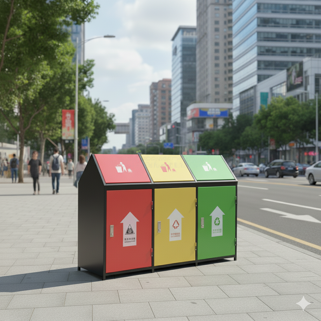 Thùng rác ngoài trời có 3 ngăn Vietbin