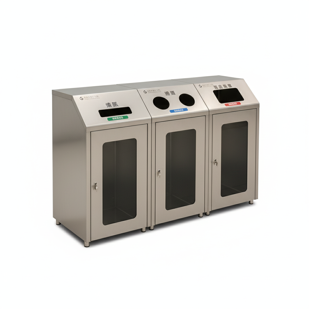 Thùng rác inox 3 ngăn phân loại rác thải nơi công cộng A88-2